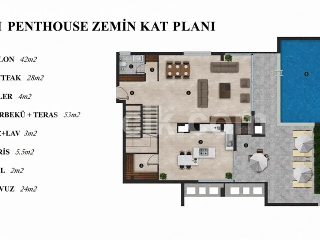 Satılık 3+1 Dubleks Penthouse - Girne Merkez - 13