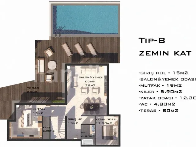 Alsancak'ta Satılık Havuzlu 4 Yatak Odalı Modern Villa - 8